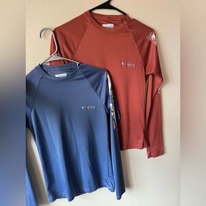 2PK BUNDLE PFG Omnishade Columbia Long Sleeve Shirts in Blue and Rust